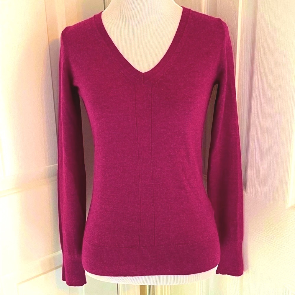 Banana Republic Pink Merino Wool V Neck Sweater, XS